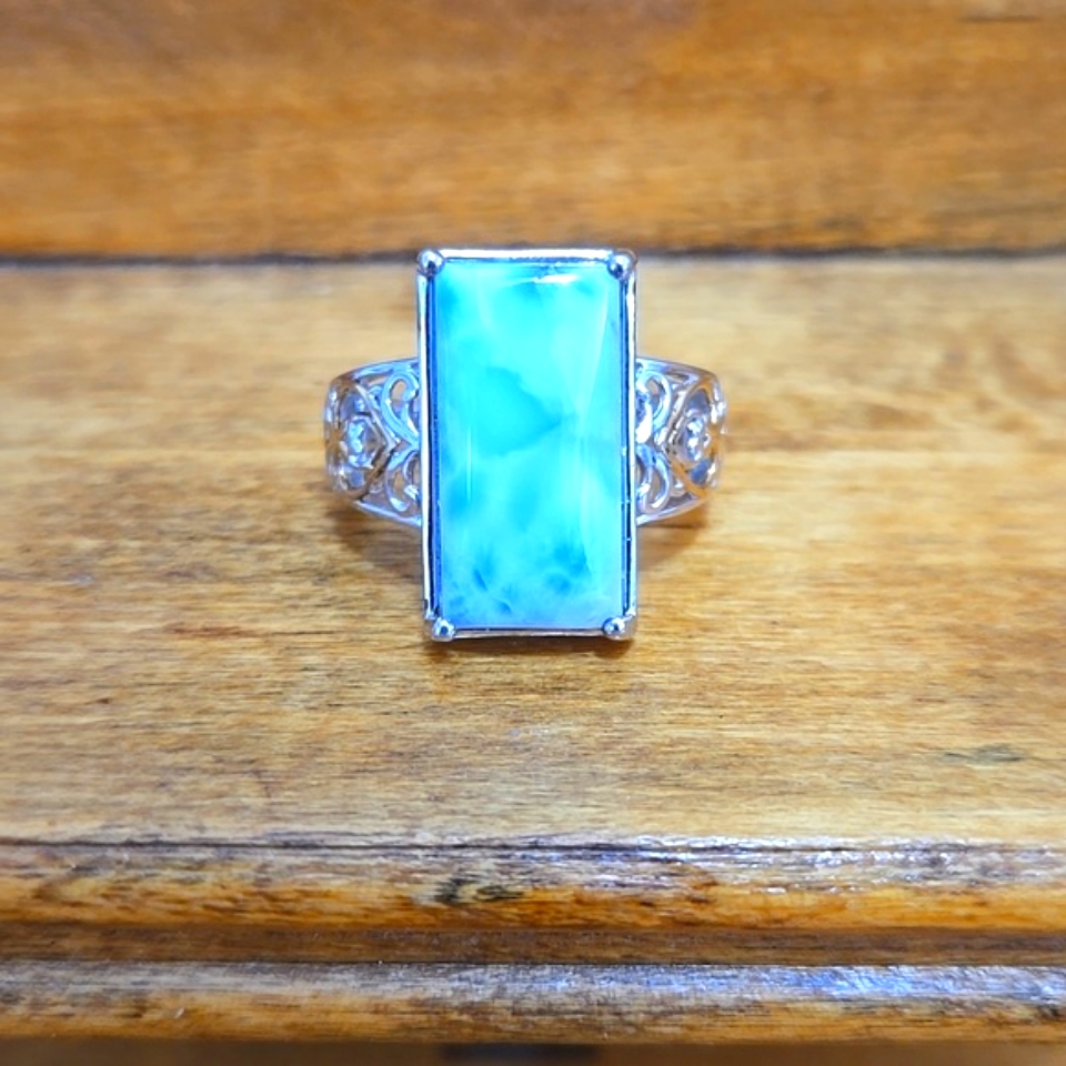 D'joy Larimar Sterling Silver Ring Two-Tone Open Heart Design